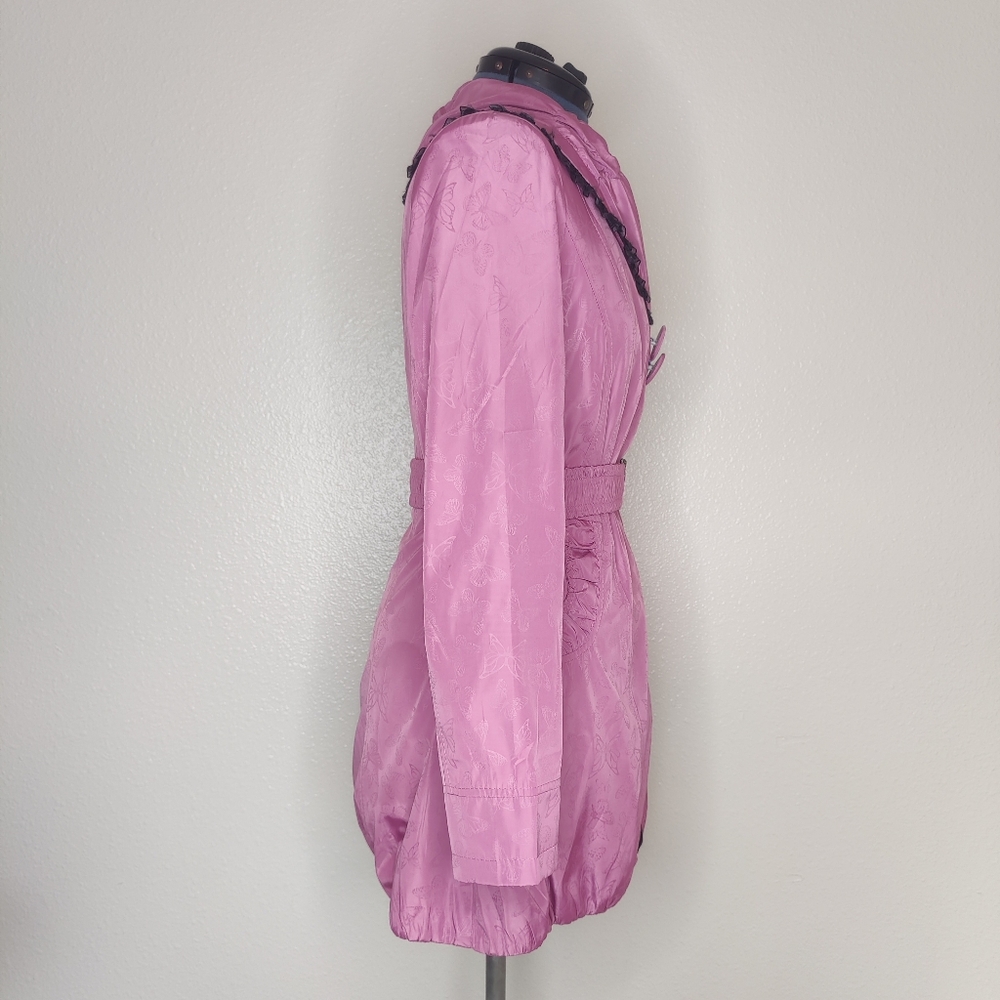 Pink Butterfly Pattern Ruffle Accent Winter Coat - Picture 4 of 16